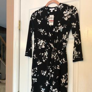 NWT Charter Club Black/White/Blue Shirred Dress,XS